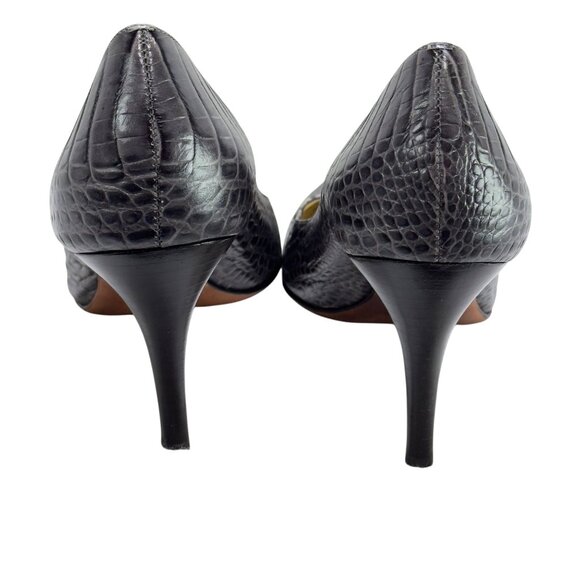 ANN TAYLOR Heels Gray Croc Embossed Leather Womens Size 9M  Shoes - Picture 4 of 11